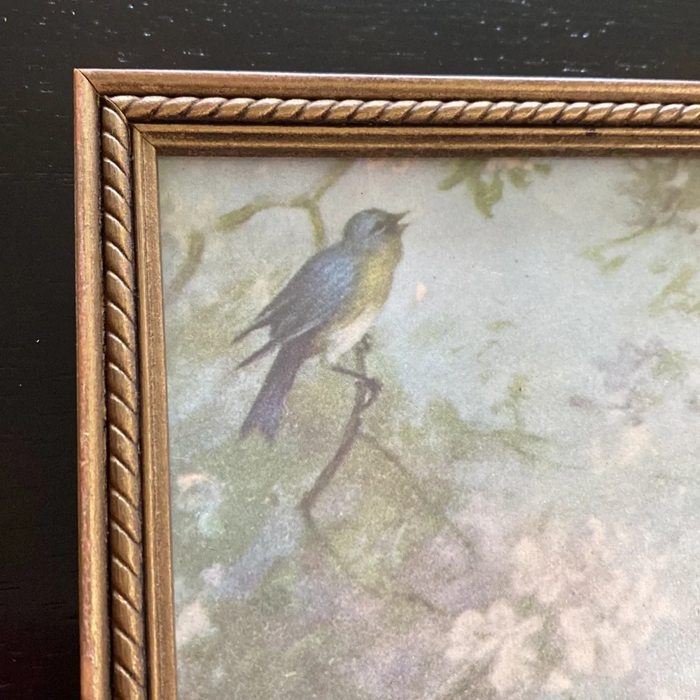 “Song Of The Bluebird” OLD Gold Framed Child and Bird Wall Art!